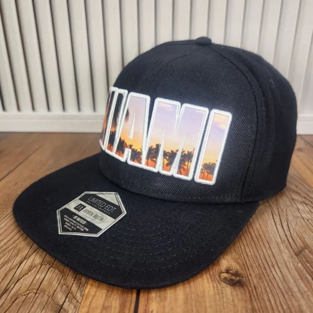 Robin Ruth Miami Limited Edition Snapback Hat Cap Black Colorful South Beach Sun